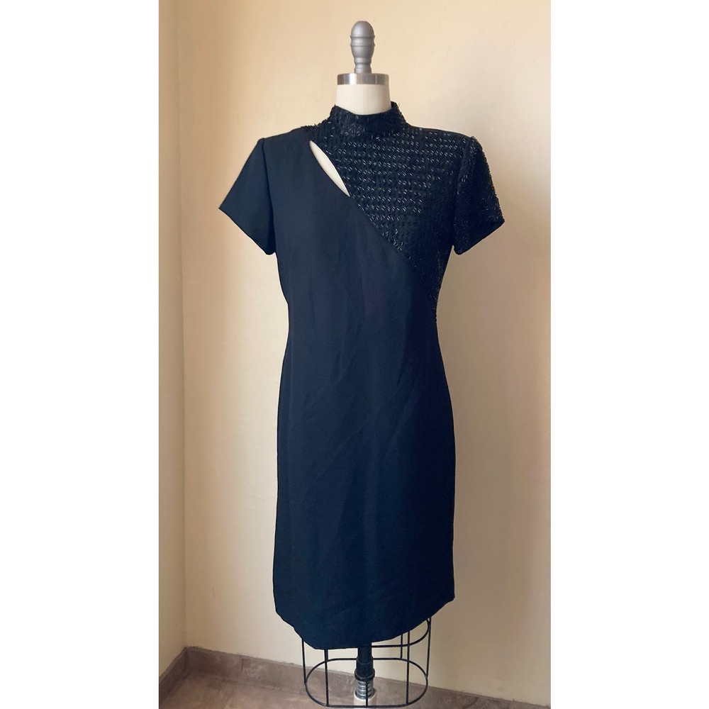 90's VTG Jessica Howard Cocktail Dress Size 4P Black Beaded Accent - Picture 2 of 6